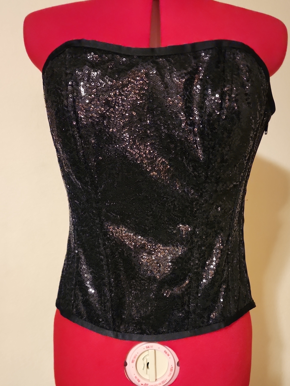 Corset Story Black Sequin Overbust Corset Top – Side Zip & Lace Back – Brand New